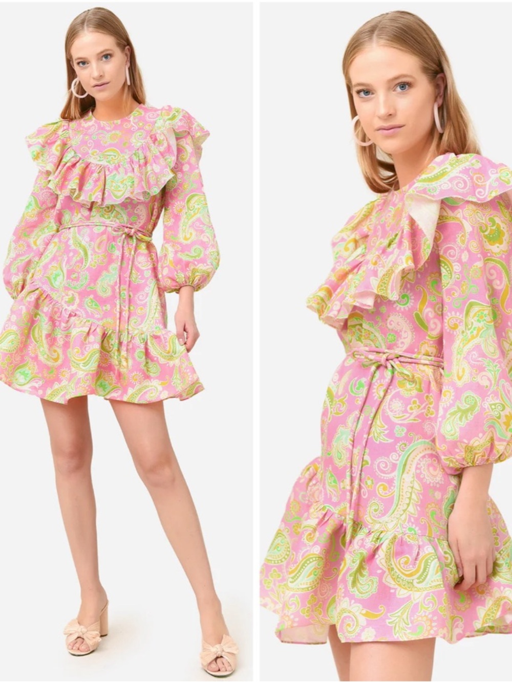 Alemais Marta Paisley Linen Ruffle Mini Dress Size AU 10 US 6 Resortwear